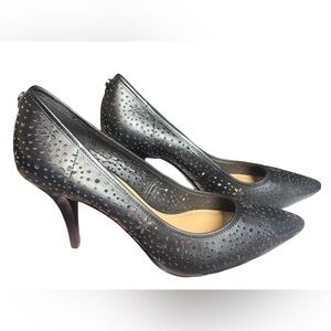 Michael Kors Black Perforated Leather Pumps Pointed Toe Heels
